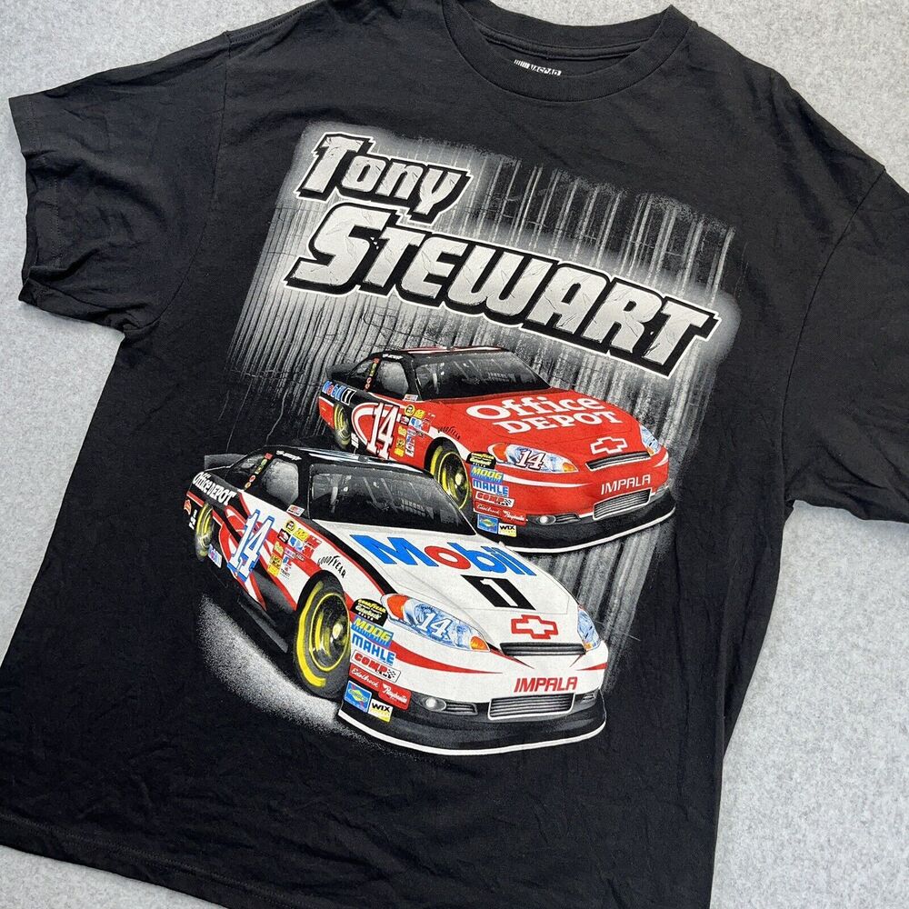Tony Stewart Nascar Mens XL XLarge Black Graphic Tee Front and Back Chevy Racing